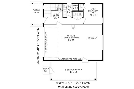 Floor Plan - Main Floor for Modern House Plan #932-608 - 3 bed, 2 bath