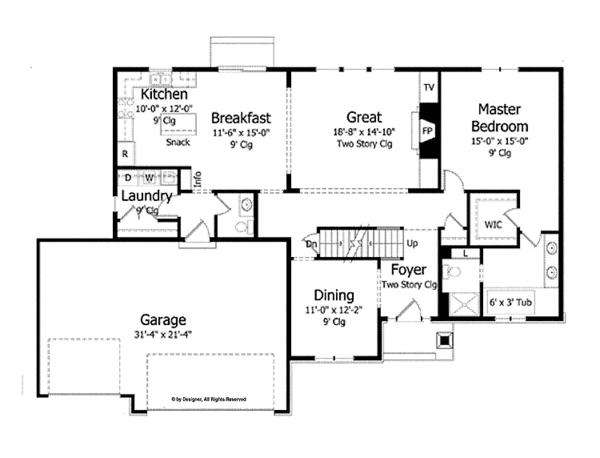 House Design - Colonial Floor Plan - Main Floor Plan #51-1017