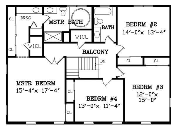 House Plan Design - Colonial Floor Plan - Upper Floor Plan #314-253