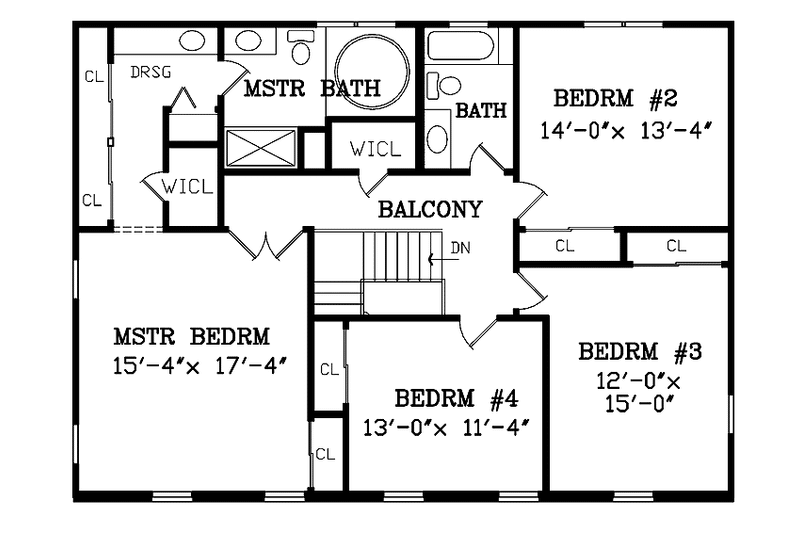 Home Plan - Floor Plan - Upper Floor for Colonial House Plan #314-253 - 4 bed, 2.5 bath