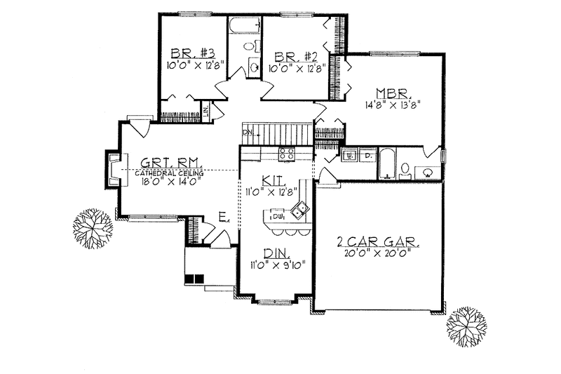 Home Plan - Floor Plan - Main Floor for Craftsman House Plan #70-1339 - 3 bed, 2 bath