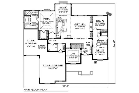 Floor Plan - Main Floor for Craftsman House Plan #70-986 - 3 bed, 2 bath