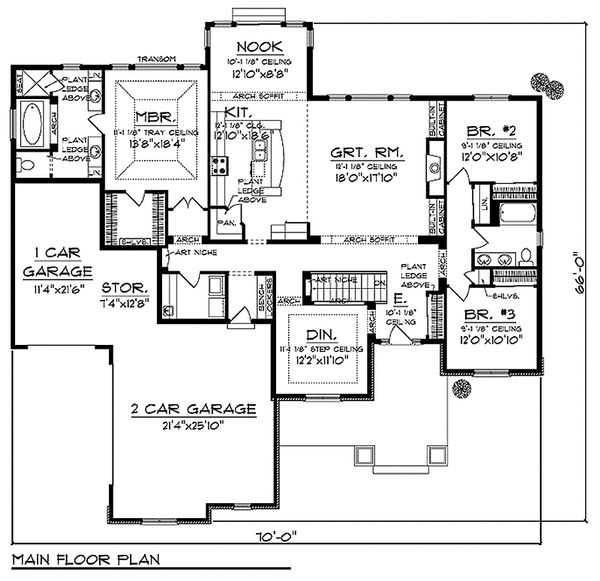 Craftsman Floor Plan - Main Floor Plan #70-986