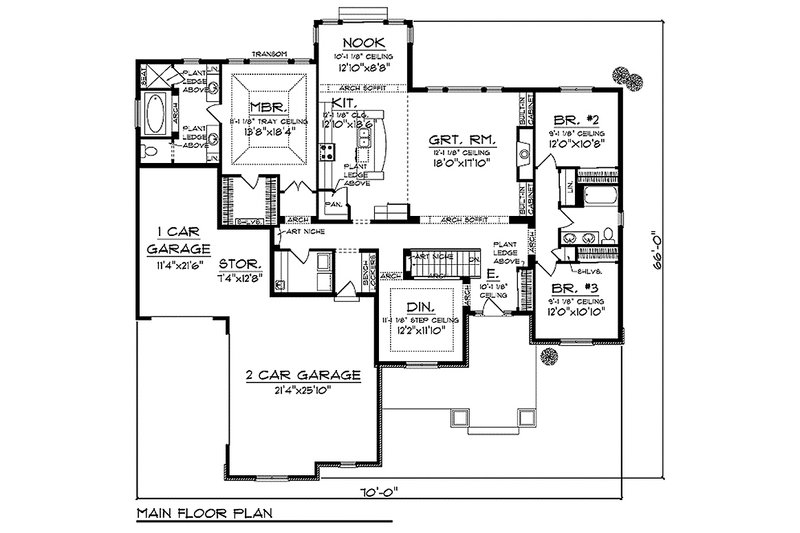 Dream House Plan - Floor Plan - Main Floor for Craftsman House Plan #70-986 - 3 bed, 2 bath