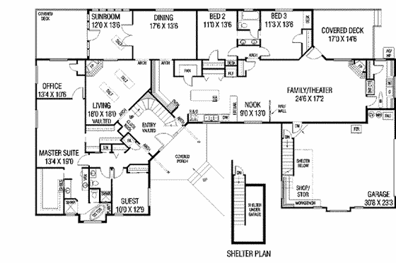 Floor Plan - Main Floor for Traditional House Plan #60-508 - 4 bed, 4 bath