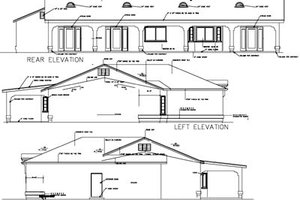 Exterior - Rear Elevation for Adobe / Southwestern House Plan #1-1396 - 4 bed, 3 bath