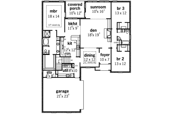Floor Plan - Main Floor for European House Plan #16-298 - 3 bed, 2 bath