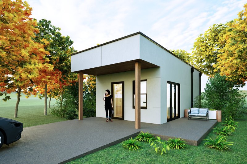Home Plan - Exterior - Front Elevation 2 for Modern House Plan #1129-20 - 1 bed, 1 bath