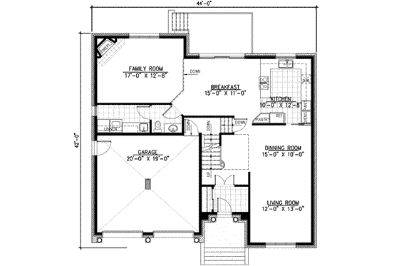 Floor Plan - Main Floor for European House Plan #138-140 - 4 bed, 2.5 bath