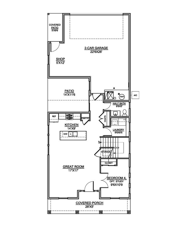 Architectural House Design - Colonial Floor Plan - Main Floor Plan #1073-34