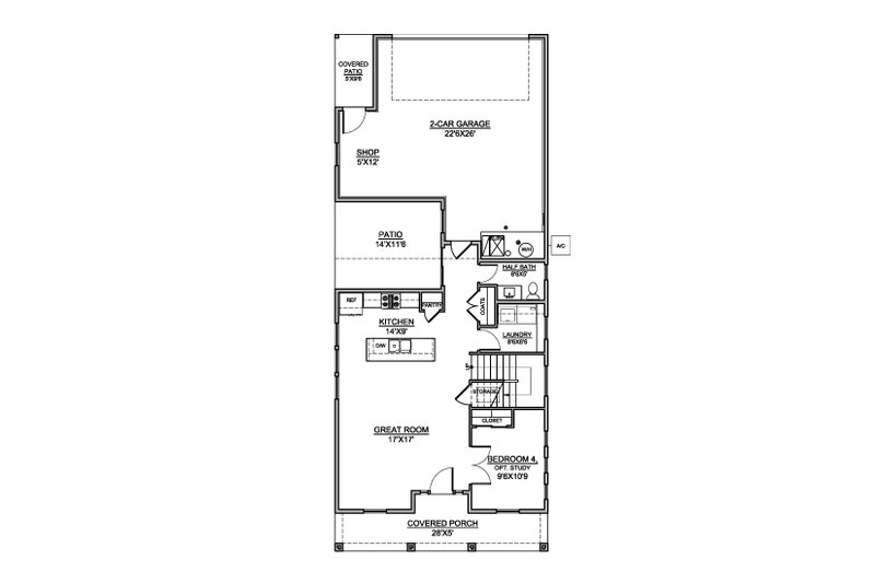 Architectural House Design - Floor Plan - Main Floor for Colonial House Plan #1073-34 - 4 bed, 2.5 bath