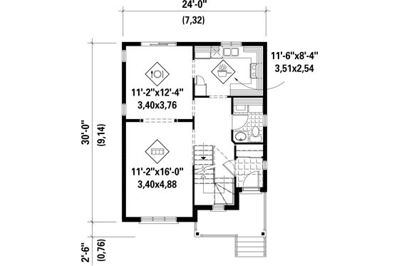 Floor Plan - Main Floor for European House Plan #25-4556 - 3 bed, 1 bath