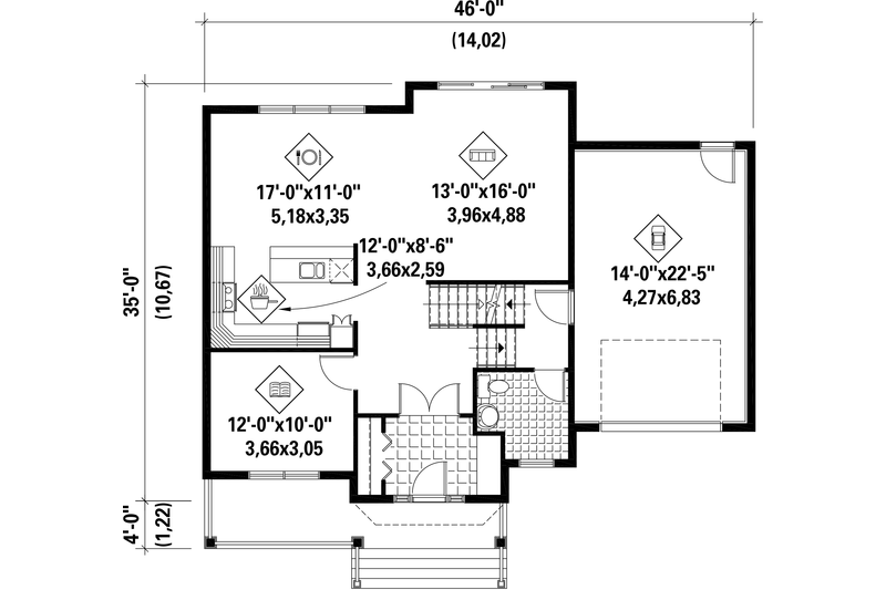 Home Plan - Floor Plan - Main Floor for Country House Plan #25-4480 - 3 bed, 1 bath