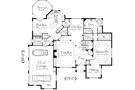 Floor Plan - Main Floor for European House Plan #71-124 - 4 bed, 3.5 bath