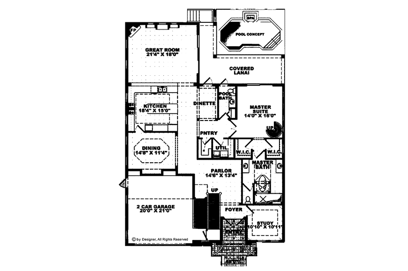 Architectural House Design - Floor Plan - Main Floor for Mediterranean House Plan #1017-37 - 4 bed, 3 bath