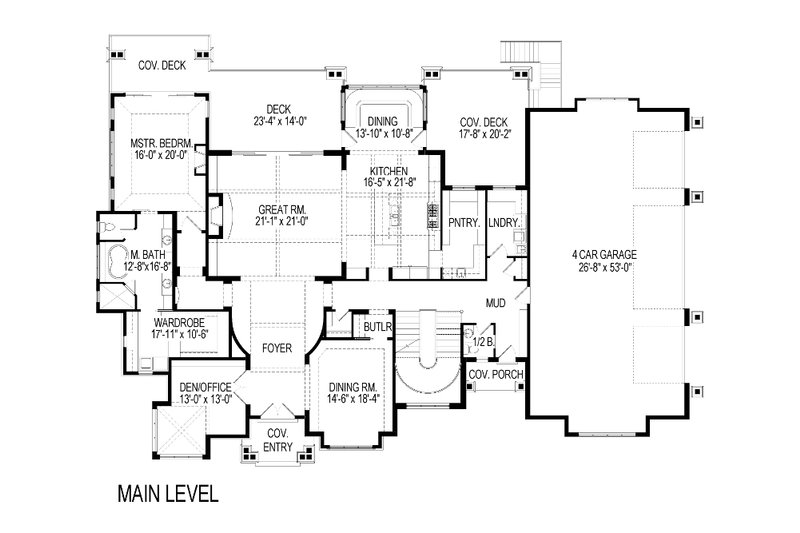 House Blueprint - Floor Plan - Main Floor for Craftsman House Plan #920-49 - 5 bed, 6.5 bath