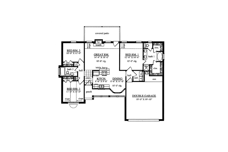 Home Plan - Floor Plan - Main Floor for Country House Plan #42-596 - 3 bed, 2 bath