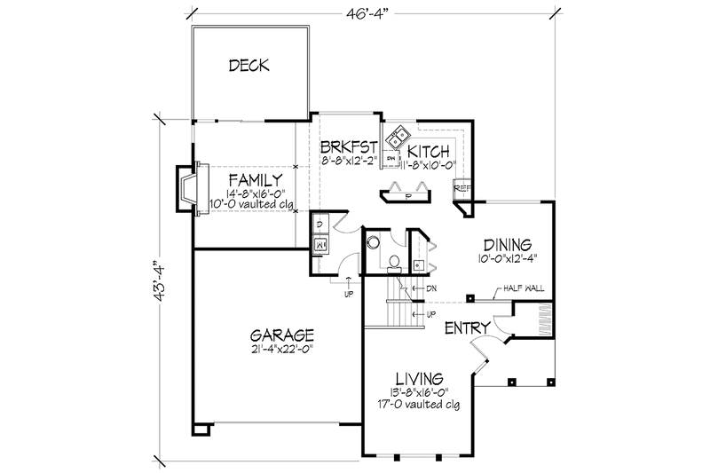 Home Plan - Floor Plan - Main Floor for Country House Plan #320-1136 - 3 bed, 2.5 bath