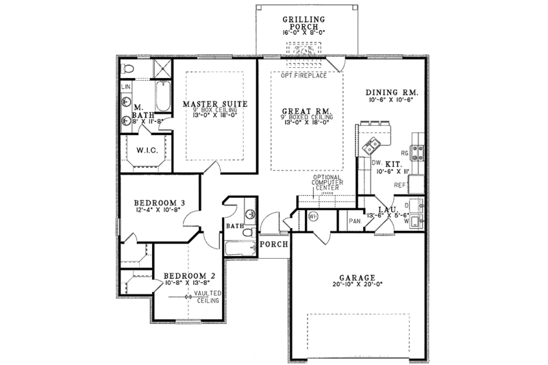 Dream House Plan - Floor Plan - Main Floor for Ranch House Plan #17-3107 - 3 bed, 2 bath