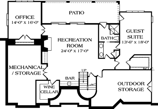 House Plan Design - Mediterranean Floor Plan - Lower Floor Plan #453-406