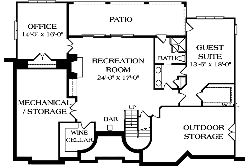 Home Plan - Floor Plan - Lower Floor for Mediterranean House Plan #453-406 - 4 bed, 4.5 bath