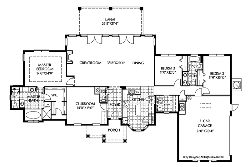 Dream House Plan - Floor Plan - Main Floor for Mediterranean House Plan #999-147 - 3 bed, 2.5 bath