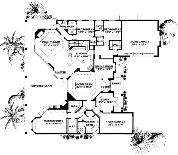 Architectural House Design - Mediterranean Floor Plan - Main Floor Plan #1017-62