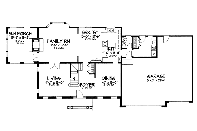 Home Plan - Floor Plan - Main Floor for Classical House Plan #320-889 - 4 bed, 2.5 bath