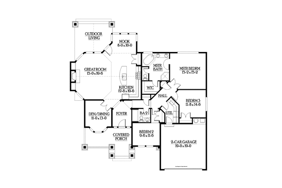 Floor Plan - Main Floor for Ranch House Plan #132-533 - 3 bed, 2 bath