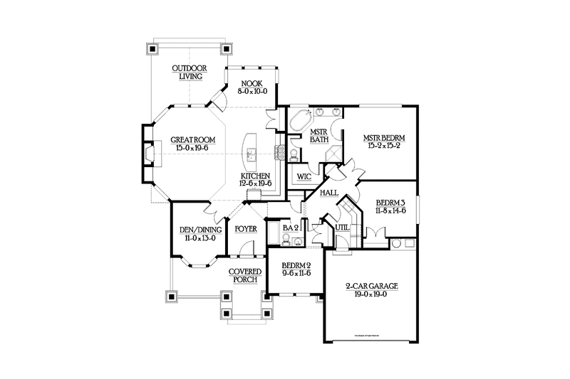Architectural House Design - Floor Plan - Main Floor for Ranch House Plan #132-533 - 3 bed, 2 bath