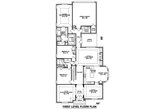 Floor Plan - Main Floor for European House Plan #81-1275 - 4 bed, 3 bath