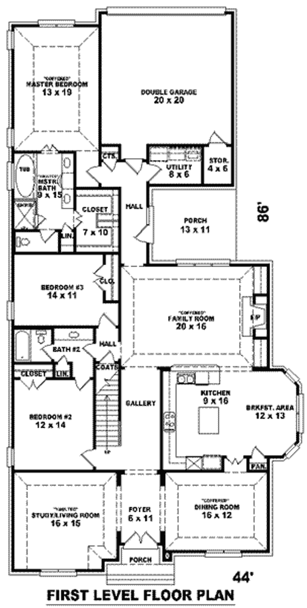 Floor Plan - Main Floor for European House Plan #81-1275 - 4 bed, 3 bath