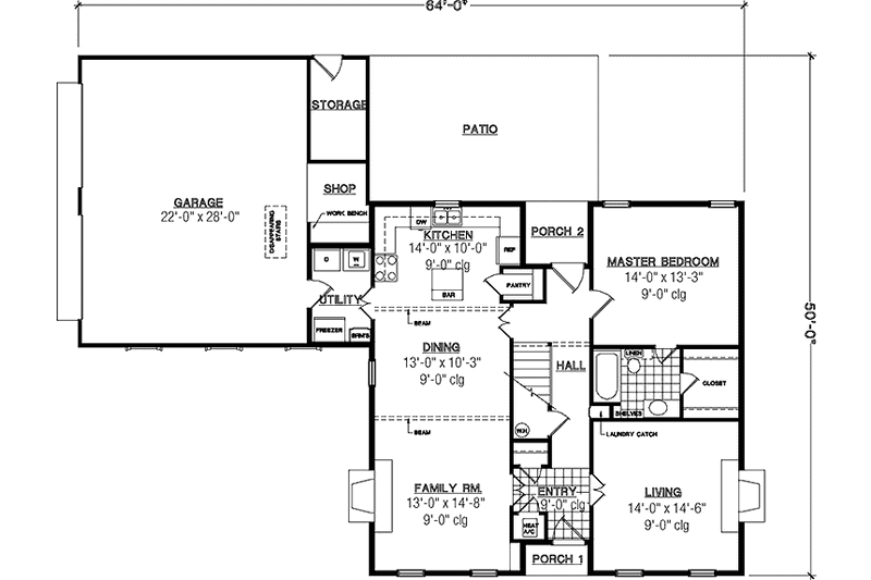 House Plan Design - Floor Plan - Main Floor for Colonial House Plan #45-444 - 3 bed, 2 bath