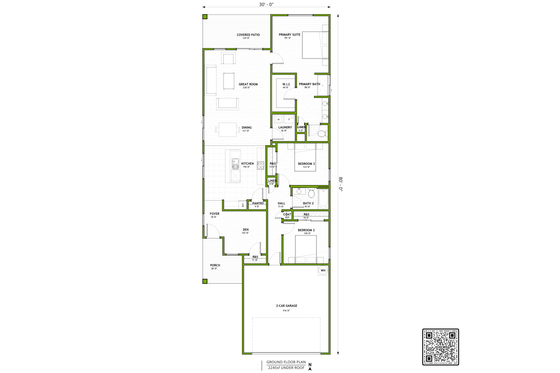 Floor Plan - Main Floor for Adobe / Southwestern House Plan #1106-4 - 3 bed, 2 bath