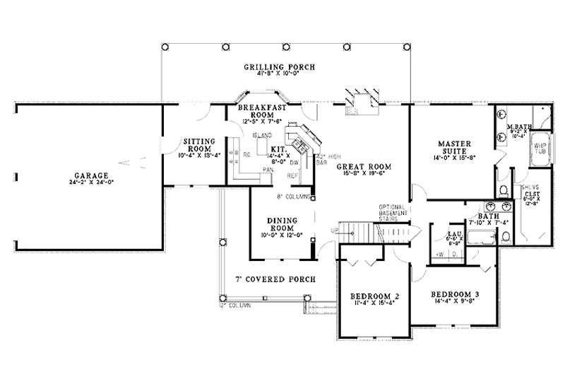 Architectural House Design - Floor Plan - Main Floor for Country House Plan #17-2827 - 3 bed, 2 bath