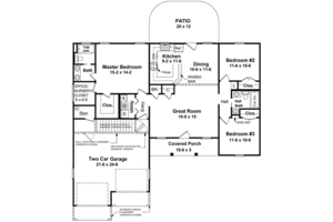 Floor Plan - Main Floor for Ranch House Plan #21-165 - 3 bed, 2 bath