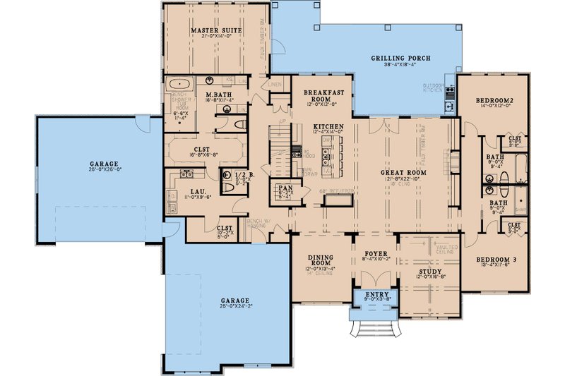 Architectural House Design - Floor Plan - Main Floor for European House Plan #923-437 - 3 bed, 3.5 bath