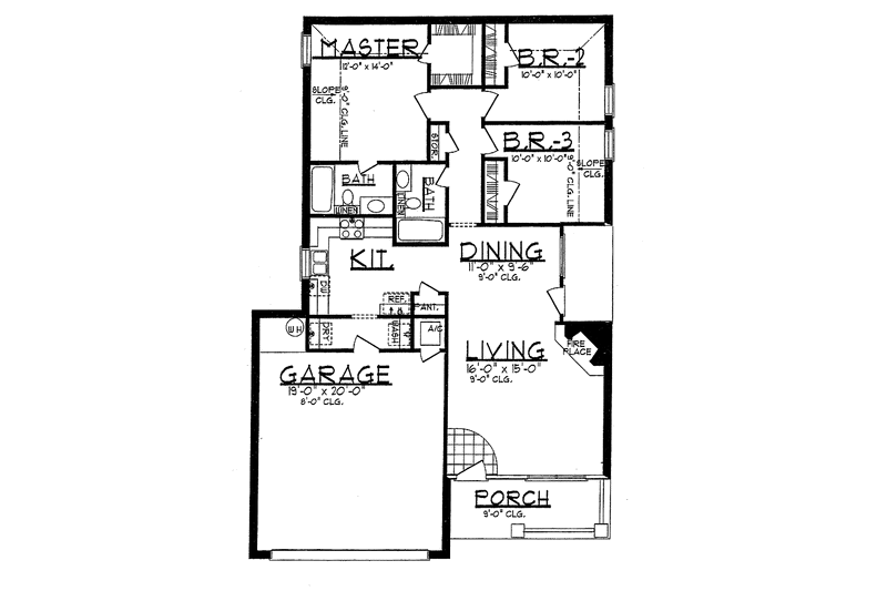 House Design - Floor Plan - Main Floor for Ranch House Plan #62-159 - 3 bed, 2 bath