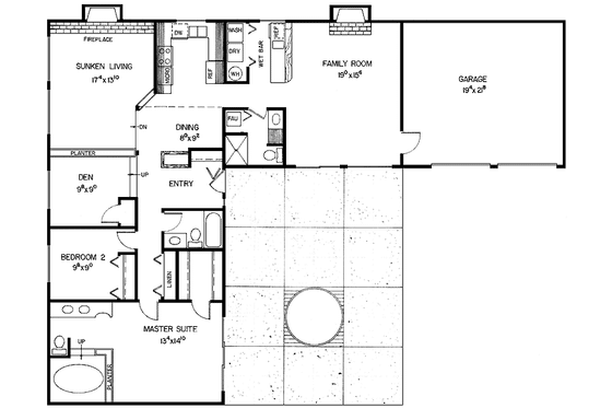 Floor Plan - Main Floor for Country House Plan #60-937 - 2 bed, 3 bath