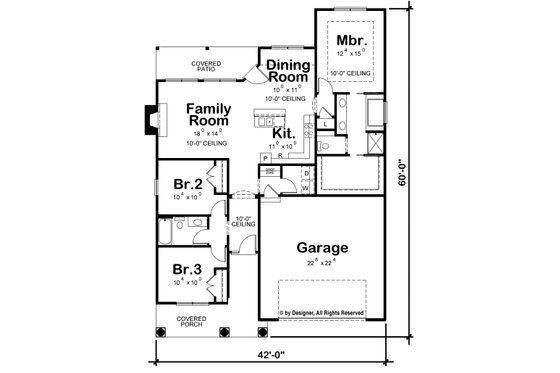 Floor Plan - Main Floor for Craftsman House Plan #20-2269 - 3 bed, 2 bath