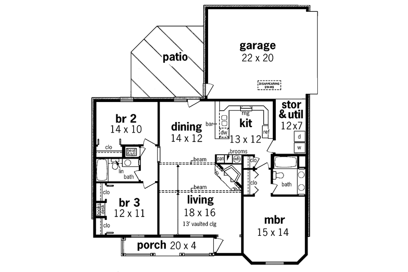 Dream House Plan - Floor Plan - Main Floor for Traditional House Plan #45-404 - 3 bed, 2 bath