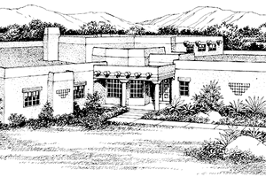 Adobe / Southwestern Exterior - Front Elevation Plan #72-1012