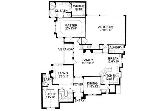 Floor Plan - Main Floor for European House Plan #141-128 - 4 bed, 3.5 bath