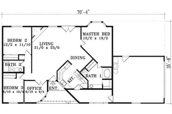 Floor Plan - Main Floor for Ranch House Plan #1-1281 - 3 bed, 2 bath