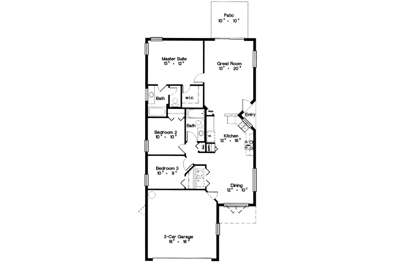 House Blueprint - Floor Plan - Main Floor for Mediterranean House Plan #417-689 - 3 bed, 2 bath