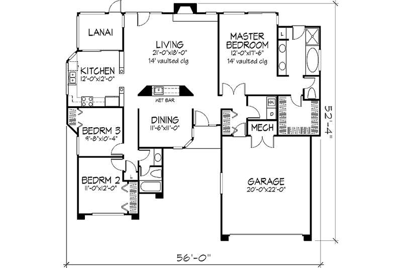 Home Plan - Floor Plan - Main Floor for Mediterranean House Plan #320-724 - 3 bed, 2 bath