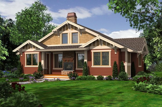 Exterior - Rear Elevation for Craftsman House Plan #132-197 - 2 bed, 2 bath