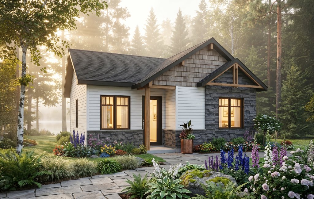 Exterior - Front Elevation 2 for Cabin House Plan #23-2684 - 2 bed, 1 bath