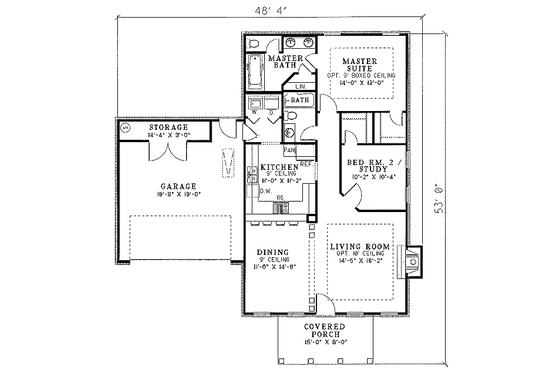Floor Plan - Main Floor for Colonial House Plan #17-1120 - 2 bed, 2 bath