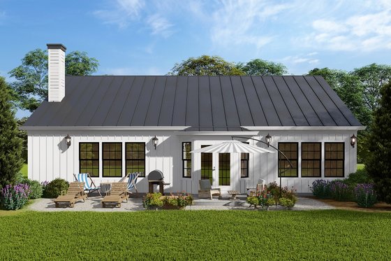 Exterior - Rear Elevation 1 for Ranch House Plan #54-568 - 3 bed, 2 bath